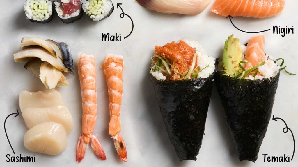 Nigiri là dạng sushi gồm một miếng cơm được nắm thành hình thuôn dài, sau đó đặt một lát nguyên liệu lên trên.